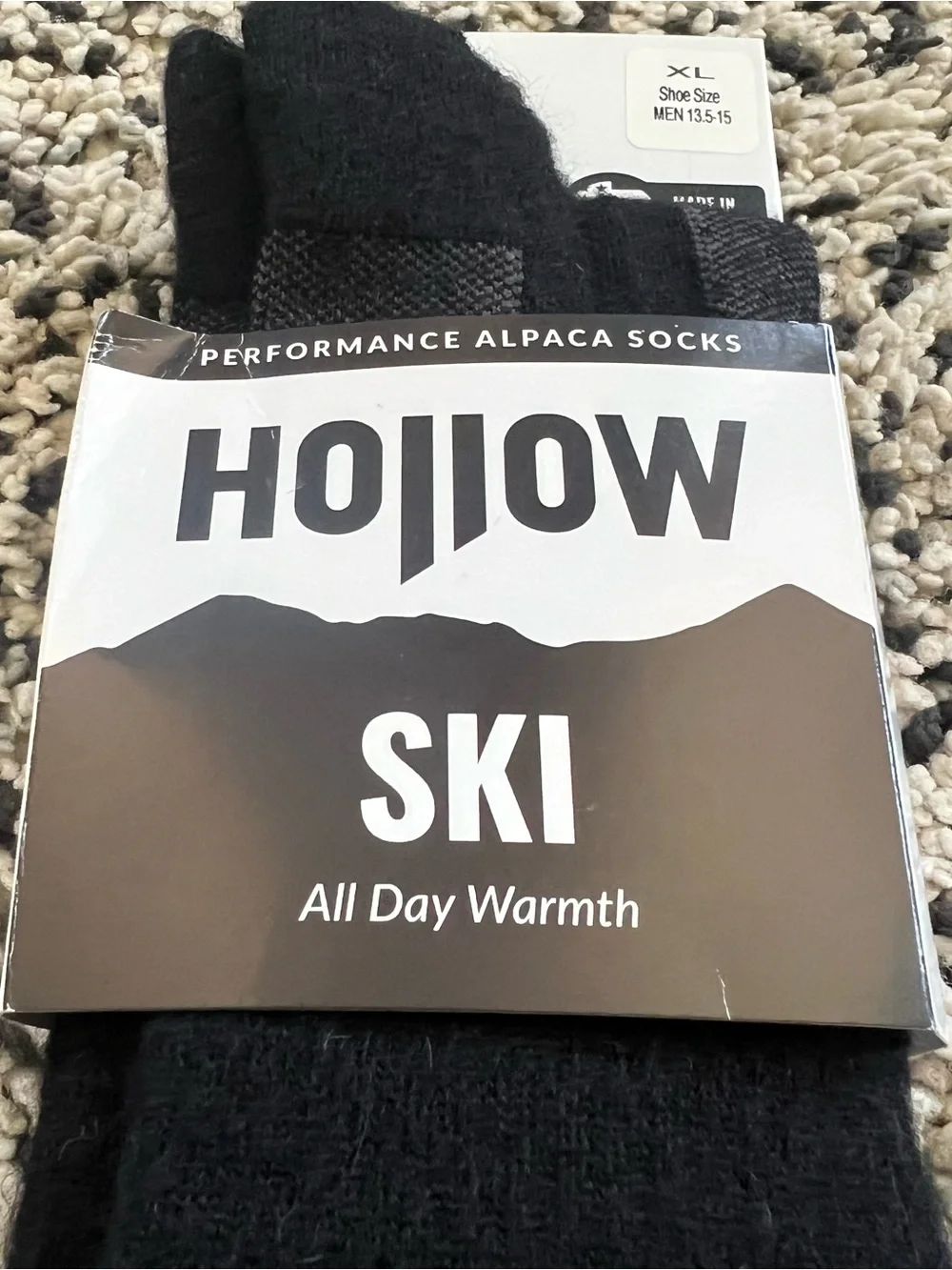 Hollow Alpaca Ski Socks All Day Warmth Black Size XL